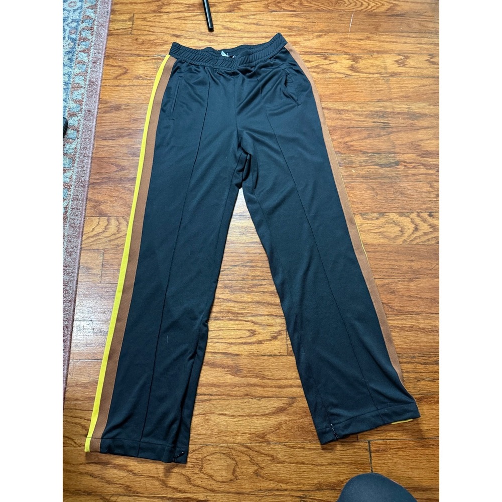 Ganni Black Wide Leg Track Pants Yellow Brown Side Stripe Size 34 T2355